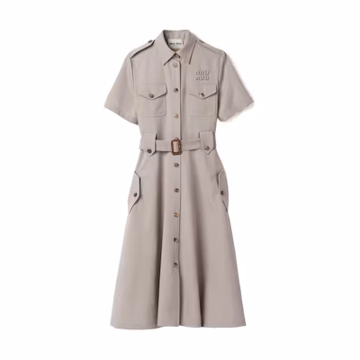 (Women) MIU MIU SS24 Grey Short-Sleeve Embroidered Button Midi Dress Women MF5233-108N-F0065-S-OOO