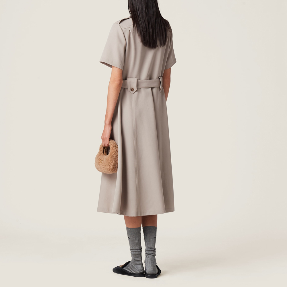 Shop (W) MIU MIU SS24 灰色刺绣短袖纽扣中长连衣裙 女款 MF5233-108N-F0065-S-OOO