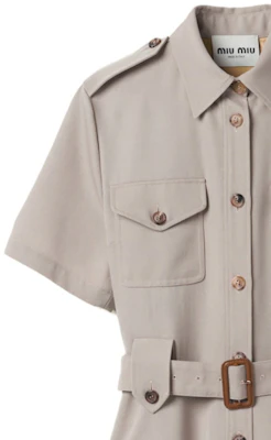 (W) MIU MIU SS24 灰色刺绣短袖纽扣中长连衣裙 女款 MF5233-108N-F0065-S-OOO Details for (W) MIU MIU SS24 灰色刺绣短袖纽扣中长连衣裙 女款 MF5233-108N-F0065-S-OOO