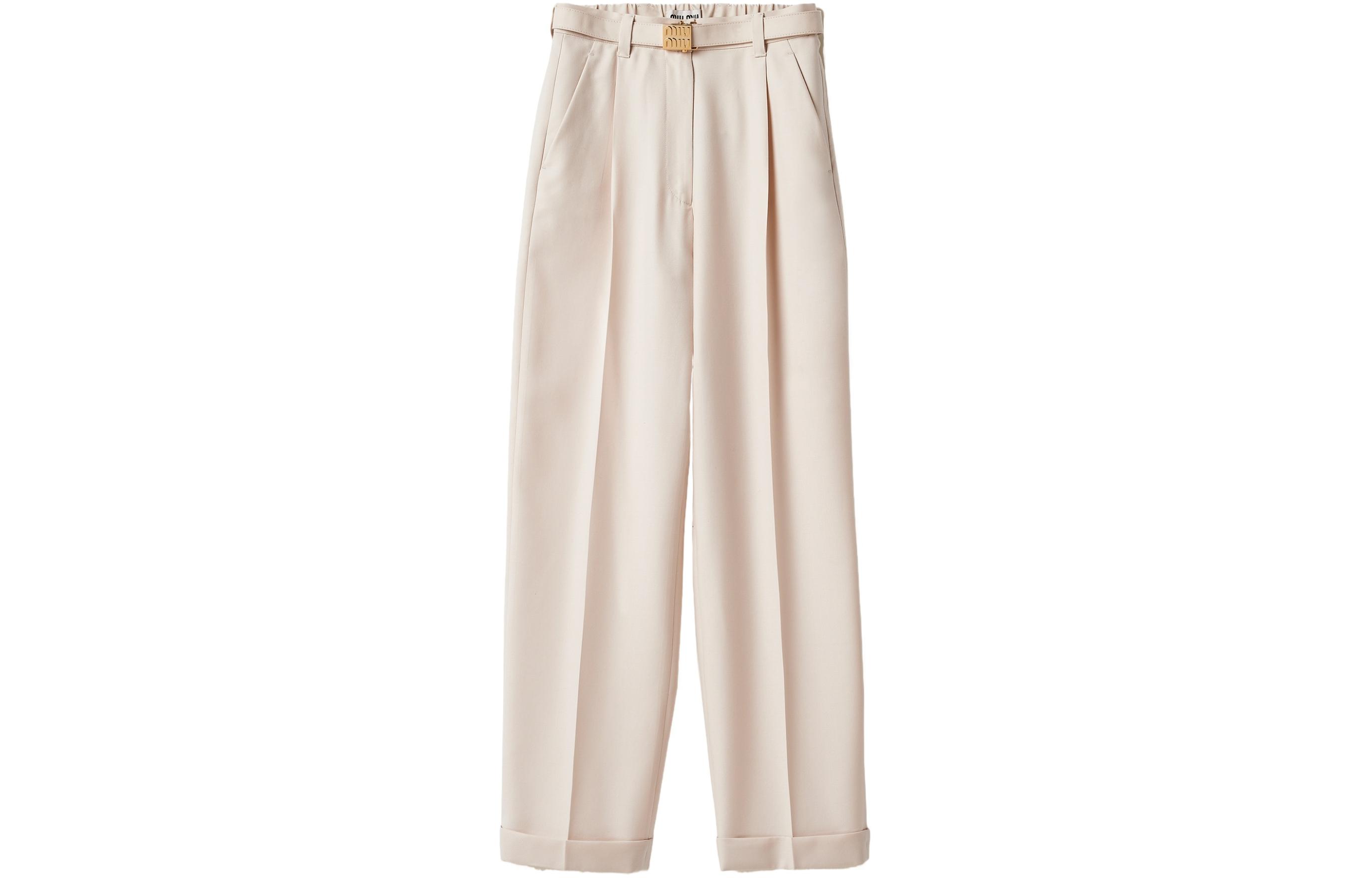 (Women) MIU MIU SS24 High-Waisted Loose Wide-Leg Casual Pants Neutral Color . MP1755-11AD-F0018-S-OOO