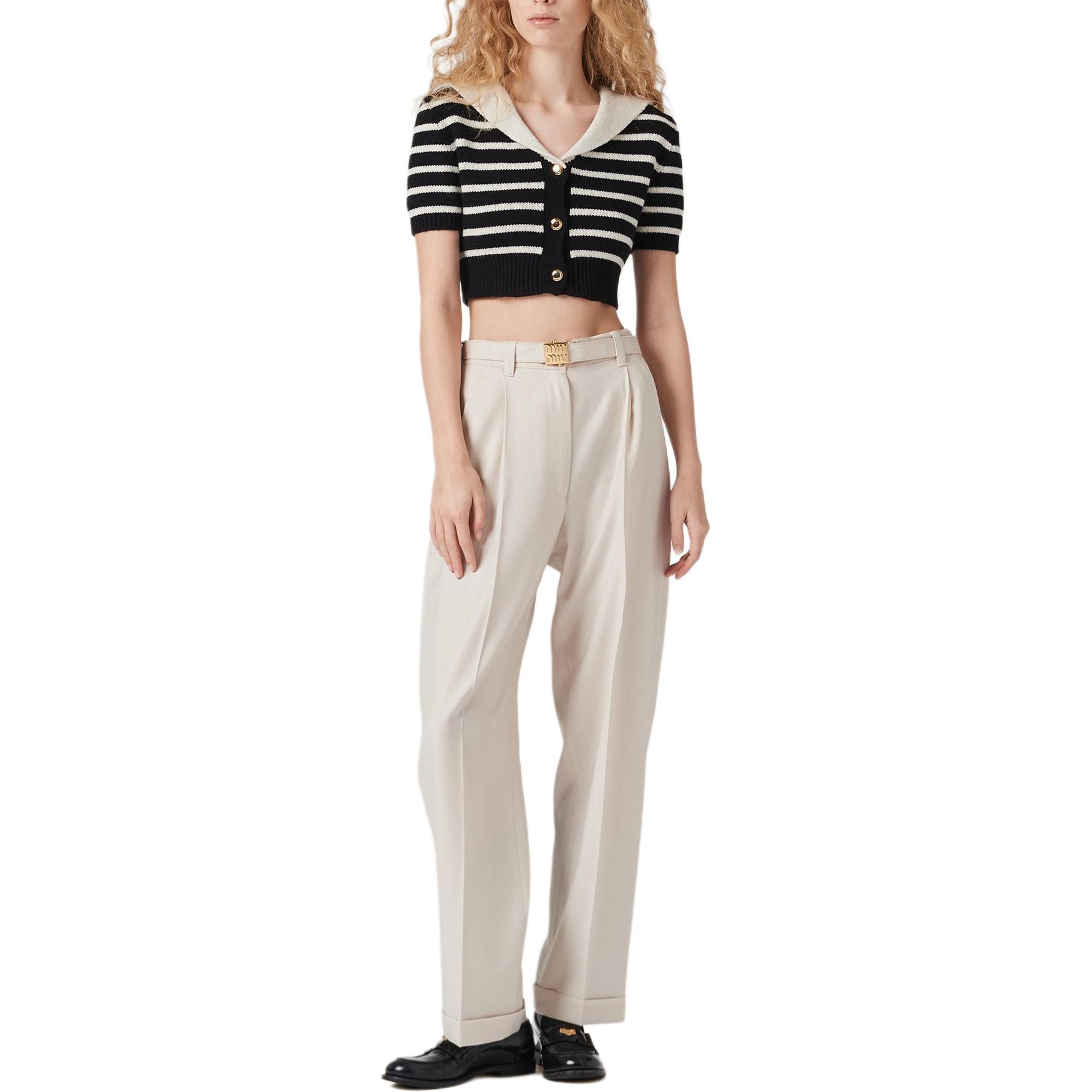 Lookbook (W) MIU MIU SS24 Seluar Kasual Potongan Longgar Tinggi Gaya Neutral. MP1755-11AD-F0018-S-OOO