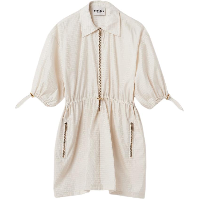 (Women) MIU MIU SS24 Ivory Logo Collar Pleated Belted Long Sleeve Dress . MF4806-14Q6-F0304-S-231 圖 2