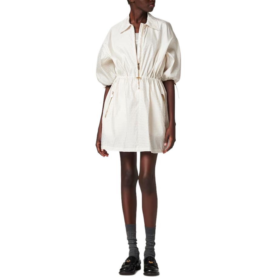 (Women) MIU MIU SS24 Ivory Logo Collar Pleated Belted Long Sleeve Dress . MF4806-14Q6-F0304-S-231 圖 3