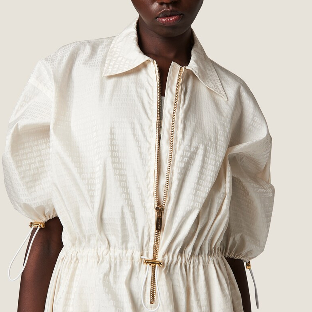 (Women) MIU MIU SS24 Ivory Logo Collar Pleated Belted Long Sleeve Dress . MF4806-14Q6-F0304-S-231 圖 4