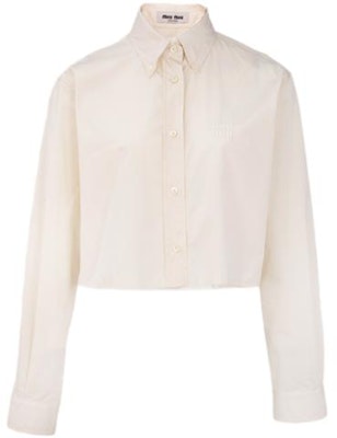 (W) MIU MIU SS24 Kemeja Ivory Lengan Panjang Logo Sulam Butang. MK1694-10RG-F0304-S-OOO Order (W) MIU MIU SS24 Kemeja Ivory Lengan Panjang Logo Sulam Butang. MK1694-10RG-F0304-S-OOO