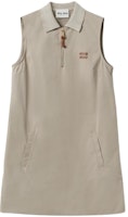 (Women) MIU MIU SS24 Logo Collar Sleeveless Midi Dress in Taupe Gray. MF5408-12NS-F0572-S-OOO (Women) MIU MIU SS24 Logo Collar Sleeveless Midi Dress in Taupe Gray. MF5408-12NS-F0572-S-OOO