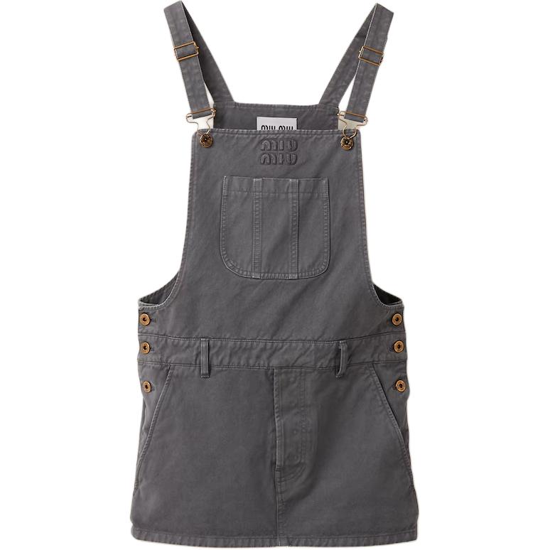 (Women) MIU MIU SS24 Logo Embroidered Straight-Cut Slip Dress Women - Iron Gray. MF5240-1350-F0D65-S-OOO