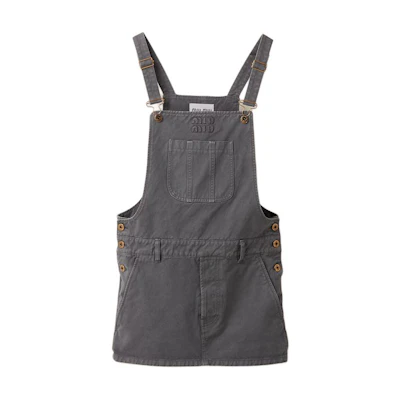 (Women) MIU MIU SS24 Logo Embroidered Straight-Cut Slip Dress Women - Iron Gray. MF5240-1350-F0D65-S-OOO
