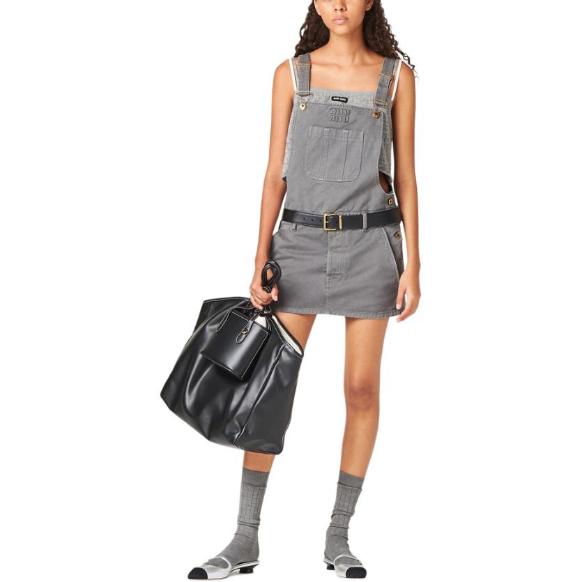 (Women) MIU MIU SS24 Logo Embroidered Straight-Cut Slip Dress Women - Iron Gray. MF5240-1350-F0D65-S-OOO 圖 3