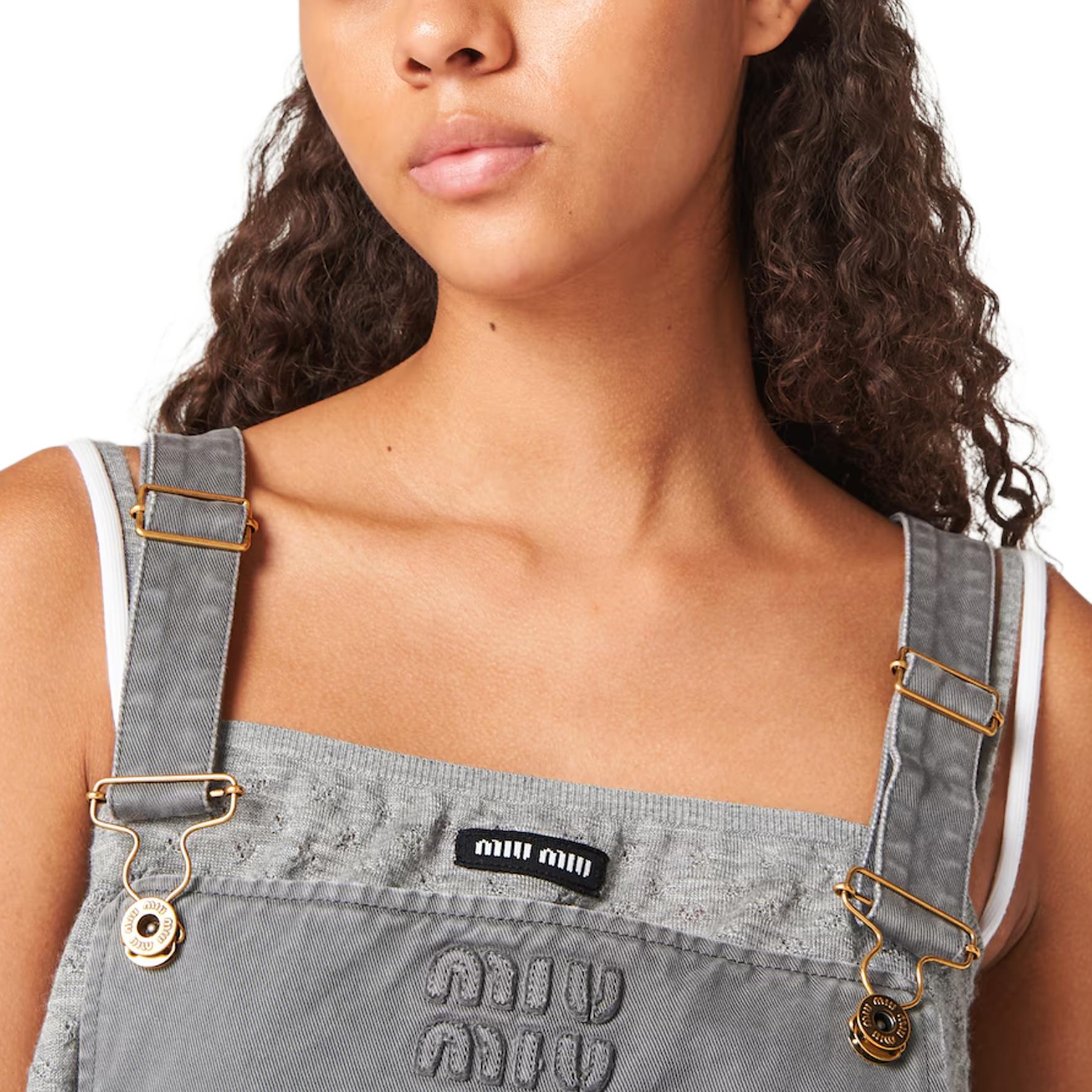 (Women) MIU MIU SS24 Logo Embroidered Straight-Cut Slip Dress Women - Iron Gray. MF5240-1350-F0D65-S-OOO 圖 5