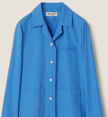 (W) MIU MIU SS24 Baju Longgar Berkolar Cetakan Logo Lengan Panjang Wanita - Biru MK1884-15UL-F0013-S-OOO Details for (W) MIU MIU SS24 Baju Longgar Berkolar Cetakan Logo Lengan Panjang Wanita - Biru MK1884-15UL-F0013-S-OOO