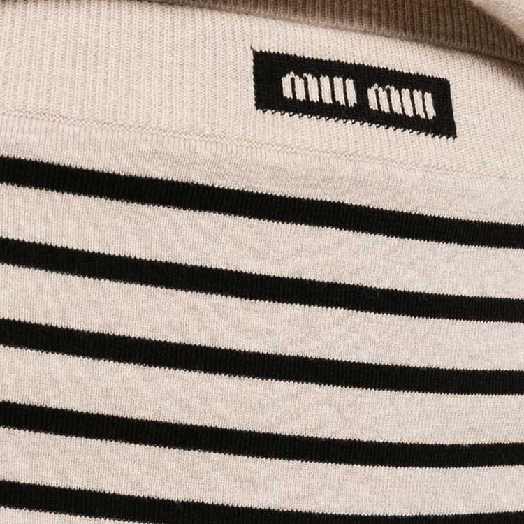 Sizing (W) MIU MIU SS24 Logo 条纹针织中腰迷你裙 米色半裙. MMG499-12ZG-F0F6H-S-OOO