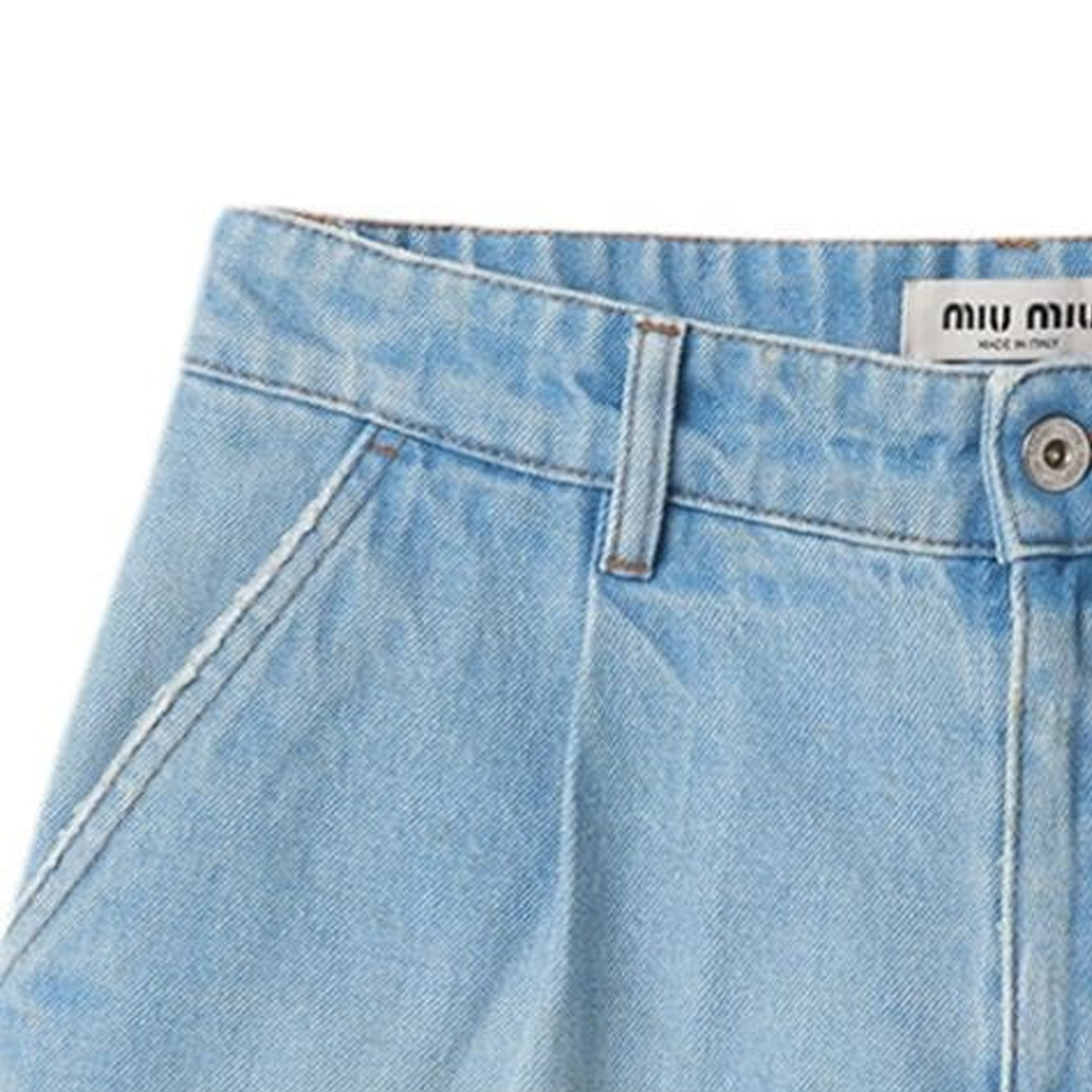 Sizing (W) Shorts Vaqueros MIU MIU SS24 Tiro Bajo Plisados con Logo Mujer - Azul. GWP477-131K-F0013-S-232
