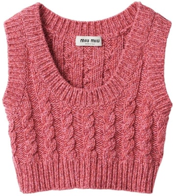 (W) MIU MIU SS24 女士粉色针织无袖上衣带罗纹标志设计。 MMV141-1330-F0028-S-OOO Order (W) MIU MIU SS24 女士粉色针织无袖上衣带罗纹标志设计。 MMV141-1330-F0028-S-OOO