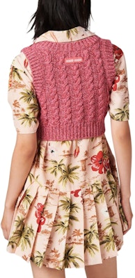 (W) MIU MIU SS24 女士粉色针织无袖上衣带罗纹标志设计。 MMV141-1330-F0028-S-OOO Shop (W) MIU MIU SS24 女士粉色针织无袖上衣带罗纹标志设计。 MMV141-1330-F0028-S-OOO