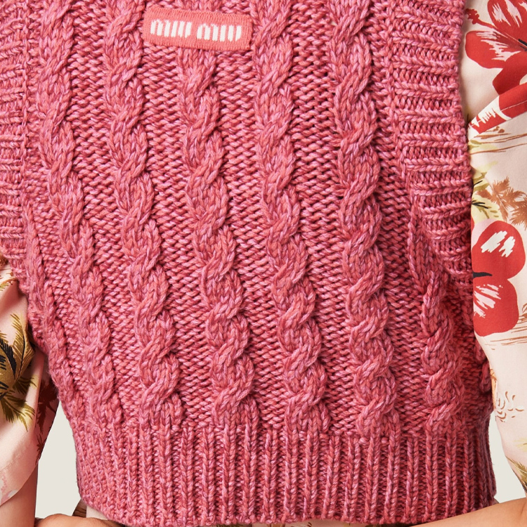 Details for (W) MIU MIU SS24 女士粉色针织无袖上衣带罗纹标志设计。 MMV141-1330-F0028-S-OOO