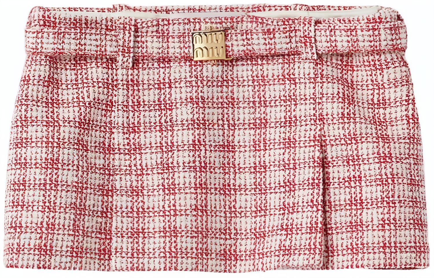 (Women) MIU MIU SS24 Plaid Logo Mini Skirt Women’s - Pink MG2039-14HN-F059I-S-232