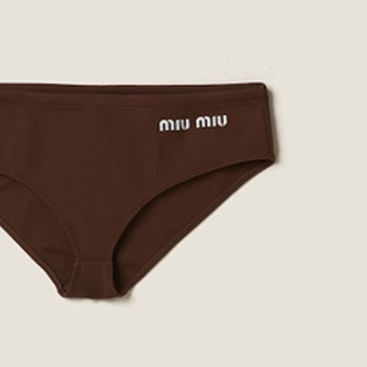 Sizing (Women) MIU MIU SS24 Solid Logo Embroidered Bikini Brown MMP248-14SJ-F0027-S-OOO