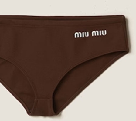 (Women) MIU MIU SS24 Solid Logo Embroidered Bikini Brown MMP248-14SJ-F0027-S-OOO Sizing (Women) MIU MIU SS24 Solid Logo Embroidered Bikini Brown MMP248-14SJ-F0027-S-OOO