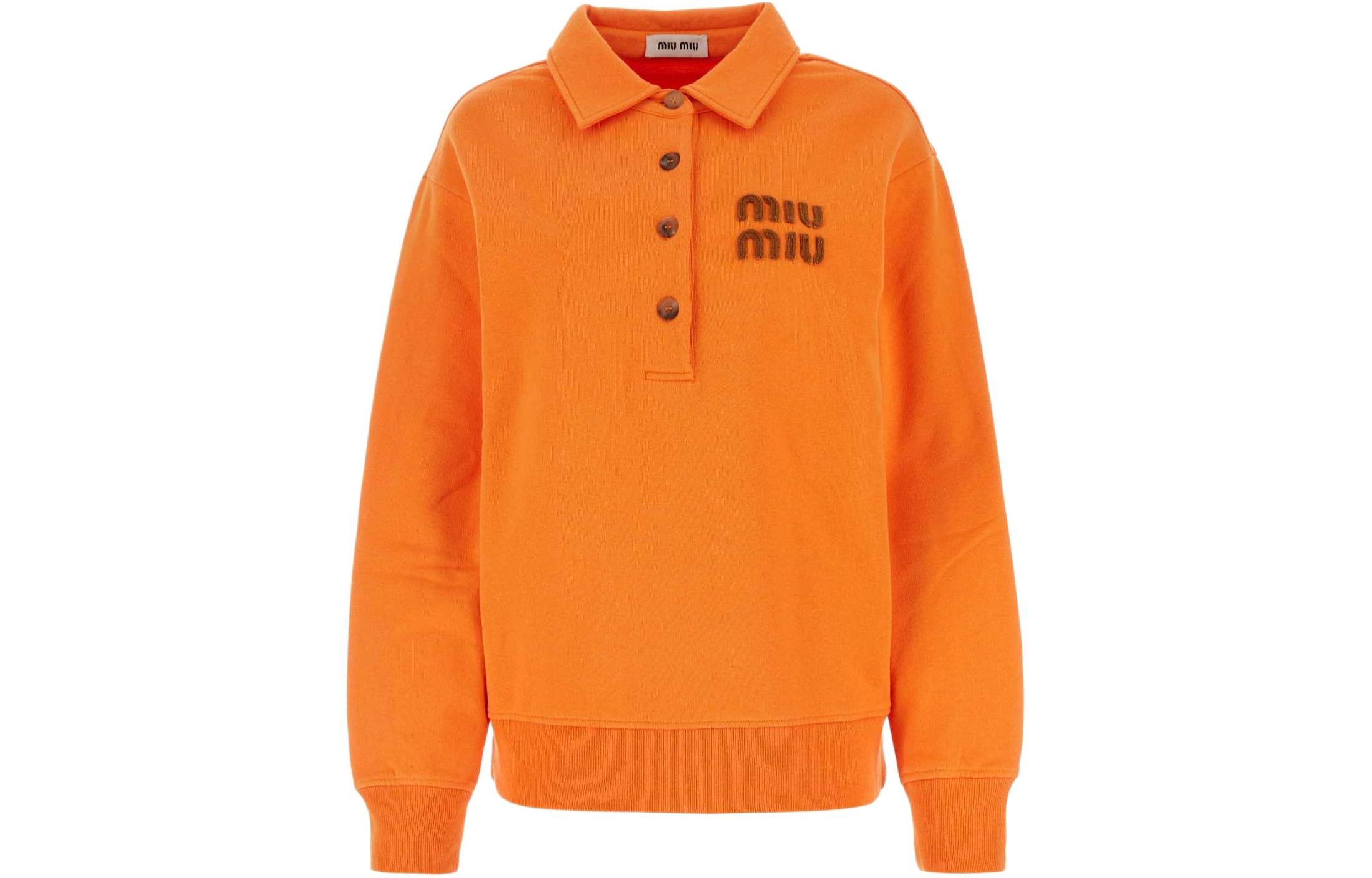 Order (W) 미우미우 SS24 솔리드 로고 롱 슬리브 스웻셔츠 여성 오렌지. MJL988-12HF-F0B2Y-S-OOO