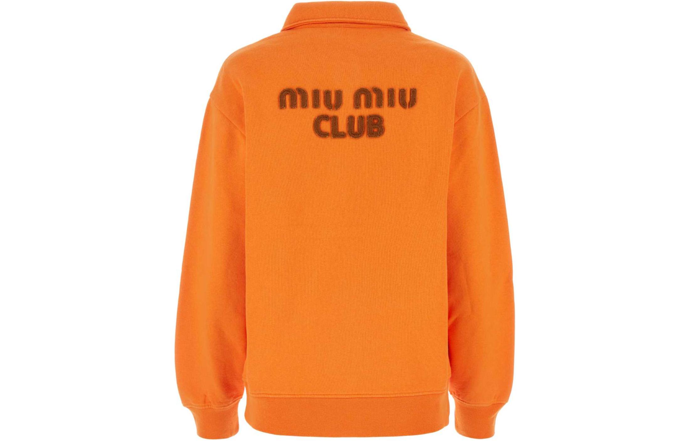 Lookbook (W) 미우미우 SS24 솔리드 로고 롱 슬리브 스웻셔츠 여성 오렌지. MJL988-12HF-F0B2Y-S-OOO