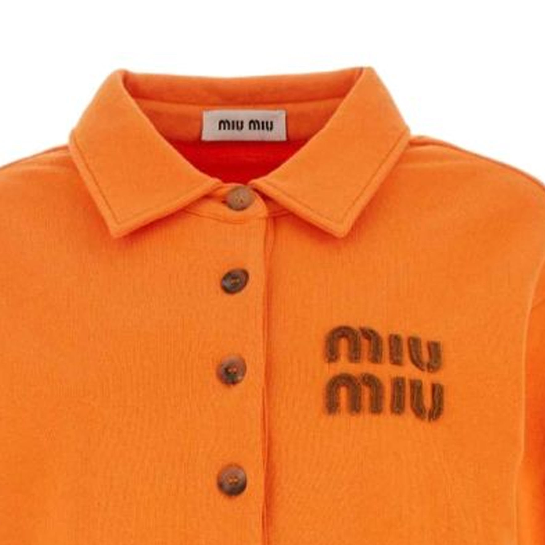 Shop (W) 미우미우 SS24 솔리드 로고 롱 슬리브 스웻셔츠 여성 오렌지. MJL988-12HF-F0B2Y-S-OOO