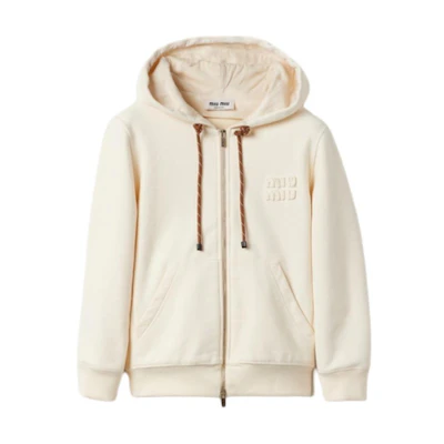 (Women) MIU MIU SS24 Solid Logo Zip Embroidered Slim-Fit Jacket Neutral Coat. MJL024-15AV-F0018-S-OOO