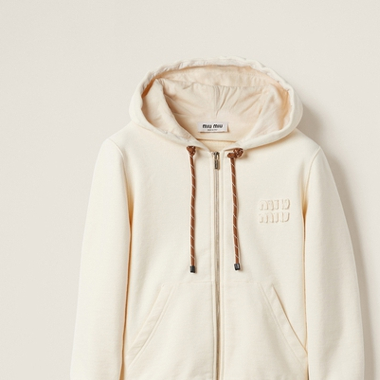 Sizing (W) MIU MIU SS24 Chaqueta Slim-Fit Logo Bordado Cremallera Neutral. MJL024-15AV-F0018-S-OOO