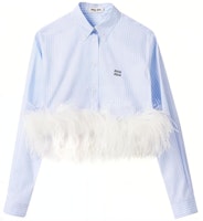 (Women) MIU MIU SS24 Striped Feather Hem Cotton Crop Long Sleeve Shirt Blue MK1812-14A7-F0X24-S-OOO (Women) MIU MIU SS24 Striped Feather Hem Cotton Crop Long Sleeve Shirt Blue MK1812-14A7-F0X24-S-OOO