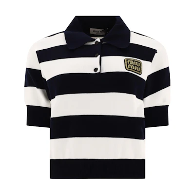(Women) MIU MIU SS24 Striped Letter Button Short Sleeve Polo Shirt Women Multi-Color MML889-14M2-F022X-S-OOO