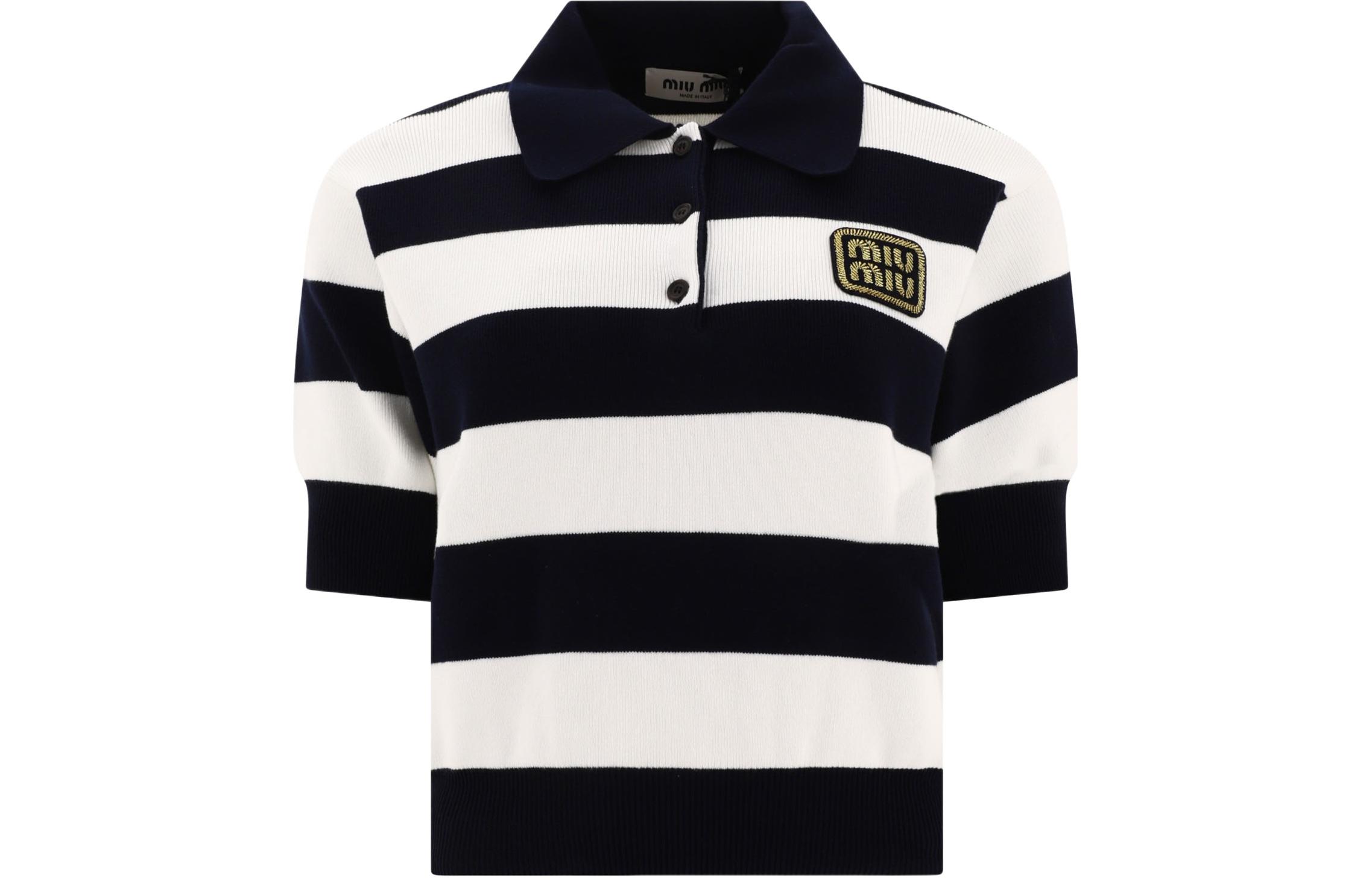 Order (W) MIU MIU SS24 Kemeja Polo Lengan Pendek Jalur Wanita Berwarna-Warni MML889-14M2-F022X-S-OOO