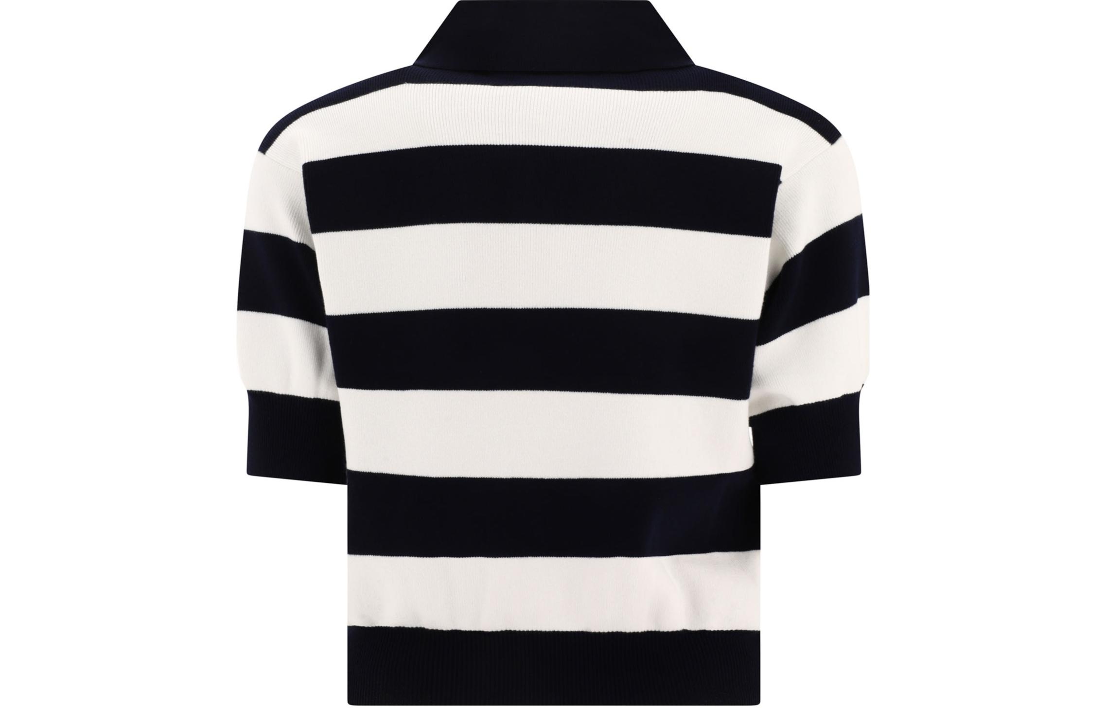 Lookbook (W) MIU MIU SS24 Kemeja Polo Lengan Pendek Jalur Wanita Berwarna-Warni MML889-14M2-F022X-S-OOO