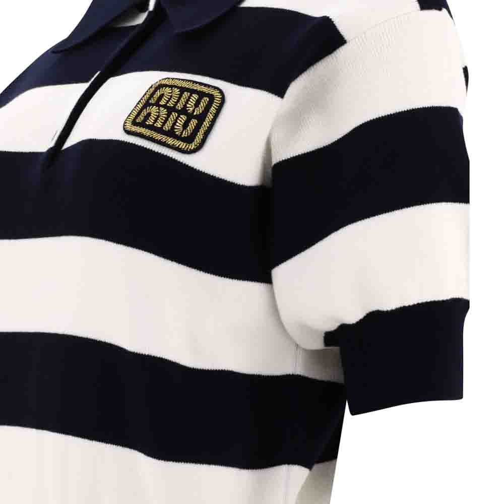 Shop (W) MIU MIU SS24 Kemeja Polo Lengan Pendek Jalur Wanita Berwarna-Warni MML889-14M2-F022X-S-OOO