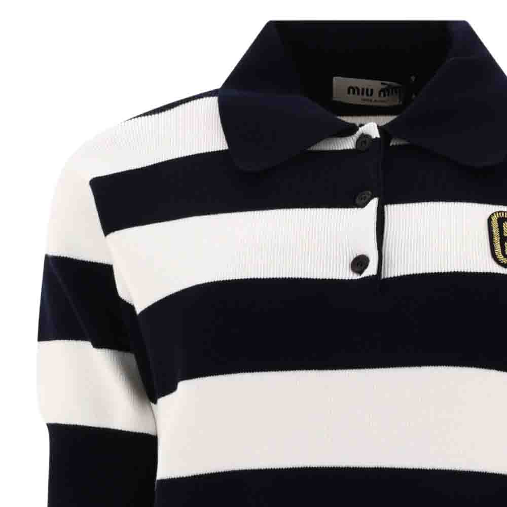 Details for (W) MIU MIU SS24 Kemeja Polo Lengan Pendek Jalur Wanita Berwarna-Warni MML889-14M2-F022X-S-OOO