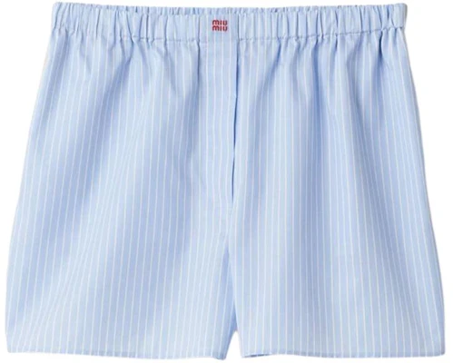 (Women) MIU MIU SS24 Striped Logo Embroidered Elastic Waist Shorts Women - Blue SP9429-137Q-F0X24-S-OOO Buy (Women) MIU MIU SS24 Striped Logo Embroidered Elastic Waist Shorts Women - Blue SP9429-137Q-F0X24-S-OOO