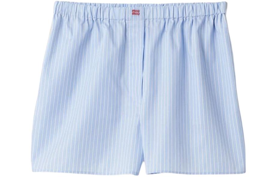 (Women) MIU MIU SS24 Striped Logo Embroidered Elastic Waist Shorts Women - Blue SP9429-137Q-F0X24-S-OOO 圖 2