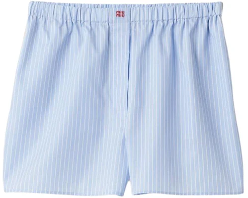 (Women) MIU MIU SS24 Striped Logo Embroidered Elastic Waist Shorts Women - Blue SP9429-137Q-F0X24-S-OOO Order (Women) MIU MIU SS24 Striped Logo Embroidered Elastic Waist Shorts Women - Blue SP9429-137Q-F0X24-S-OOO
