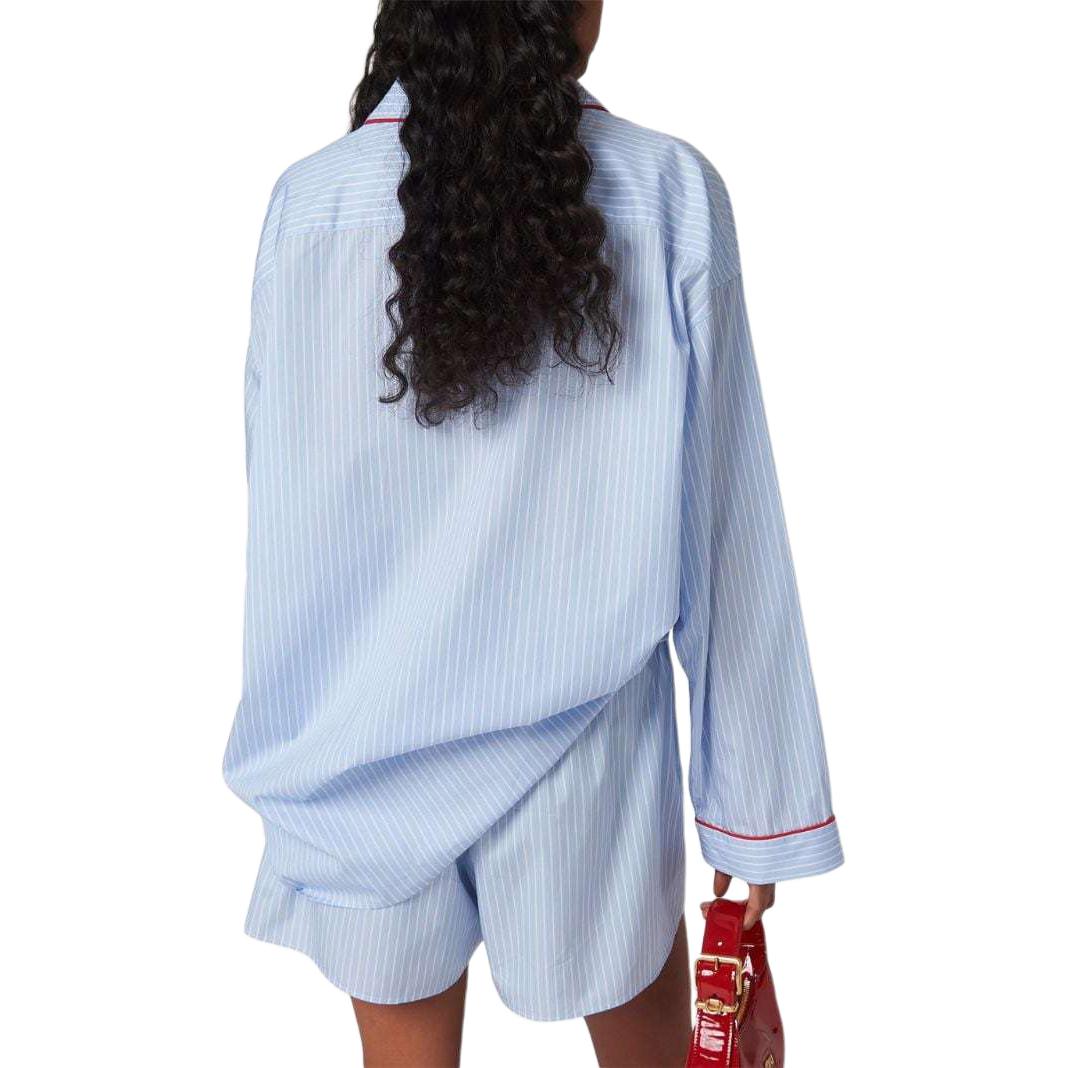 (Women) MIU MIU SS24 Striped Logo Embroidered Elastic Waist Shorts Women - Blue SP9429-137Q-F0X24-S-OOO 圖 4