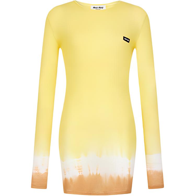(Women) MIU MIU SS24 Tie-Dye Logo Long Sleeve Dress  Yellow MJA842-1463-F03UP-S-231