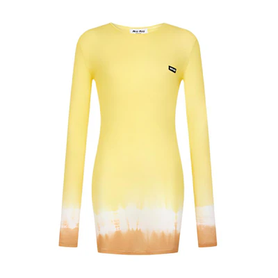 (Women) MIU MIU SS24 Tie-Dye Logo Long Sleeve Dress Yellow MJA842-1463-F03UP-S-231
