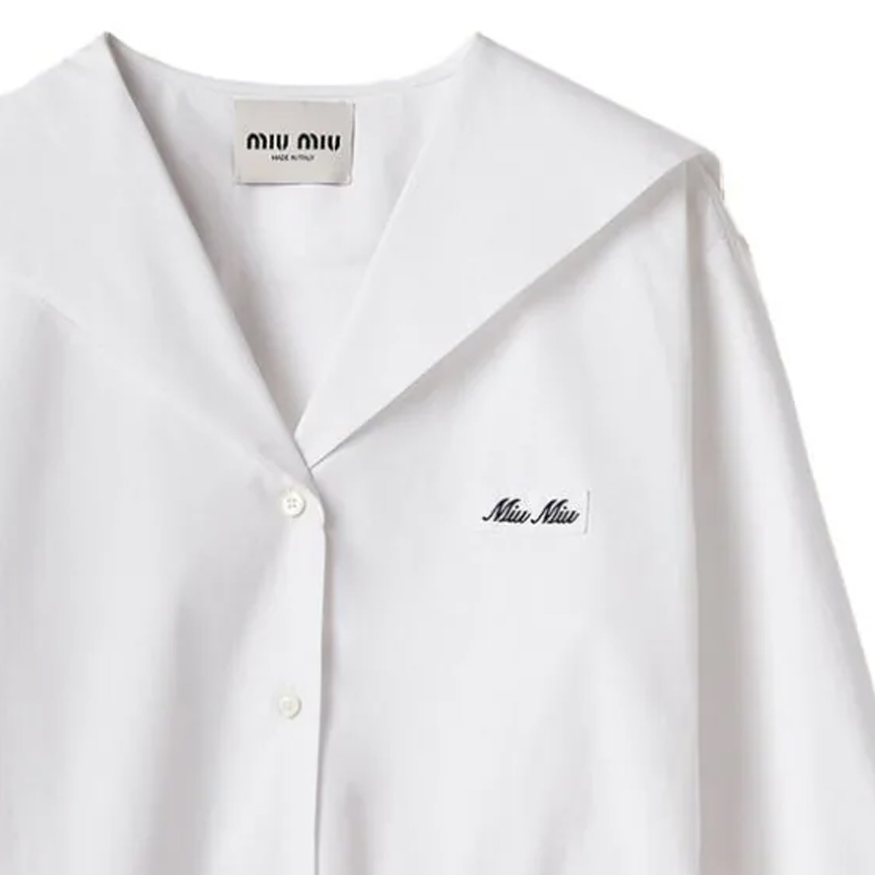 Sizing (W) MIU MIU SS24 白色长袖水手领刺绣标志连衣裙 女款 MF5263-10RG-F0009-S-OOO