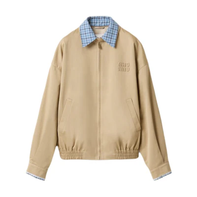 (Women) MIU MIU SS25 Grey Checkered Patchwork Zip-Up Jacket. ML1216-1UPX-F0065-S-OOO
