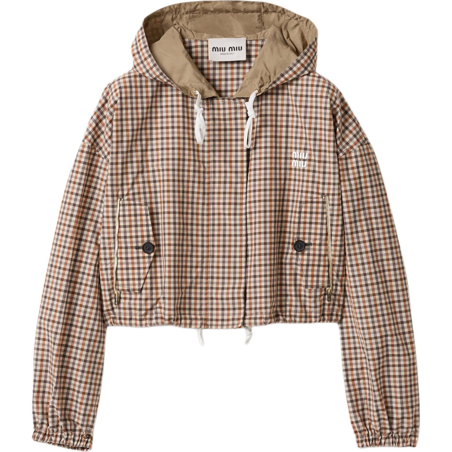 (Women) MIU MIU SS25  Khaki Logo Print Hooded Jacket Lunar New Year Edition. ML1190-16QY-F0WZU-S-OOO