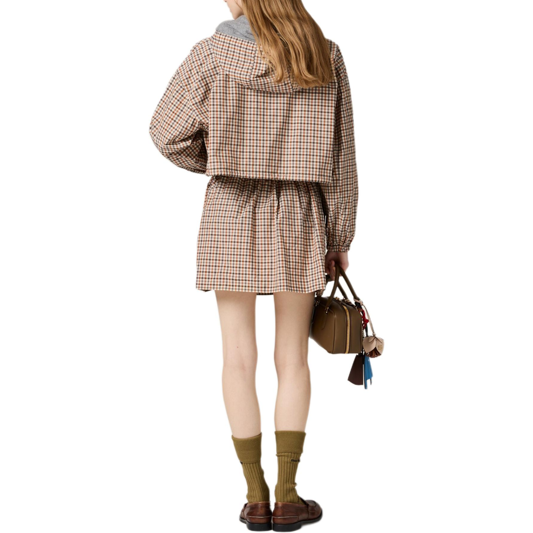 Shop (Women) MIU MIU SS25  Khaki Logo Print Hooded Jacket Lunar New Year Edition. ML1190-16QY-F0WZU-S-OOO