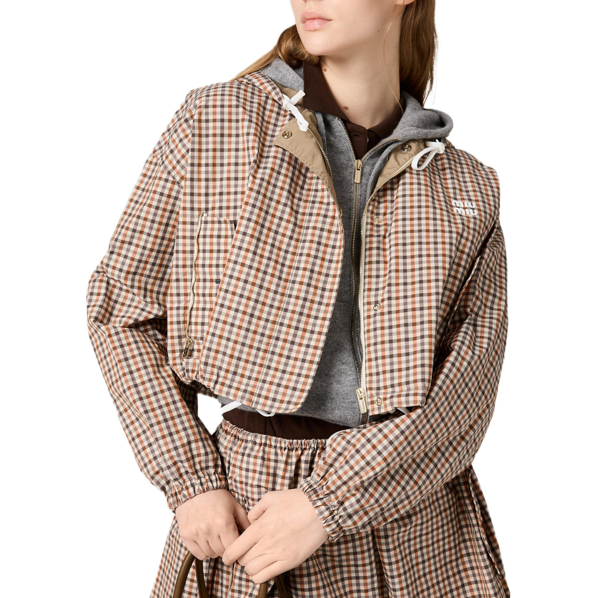 Purchase (Women) MIU MIU SS25  Khaki Logo Print Hooded Jacket Lunar New Year Edition. ML1190-16QY-F0WZU-S-OOO