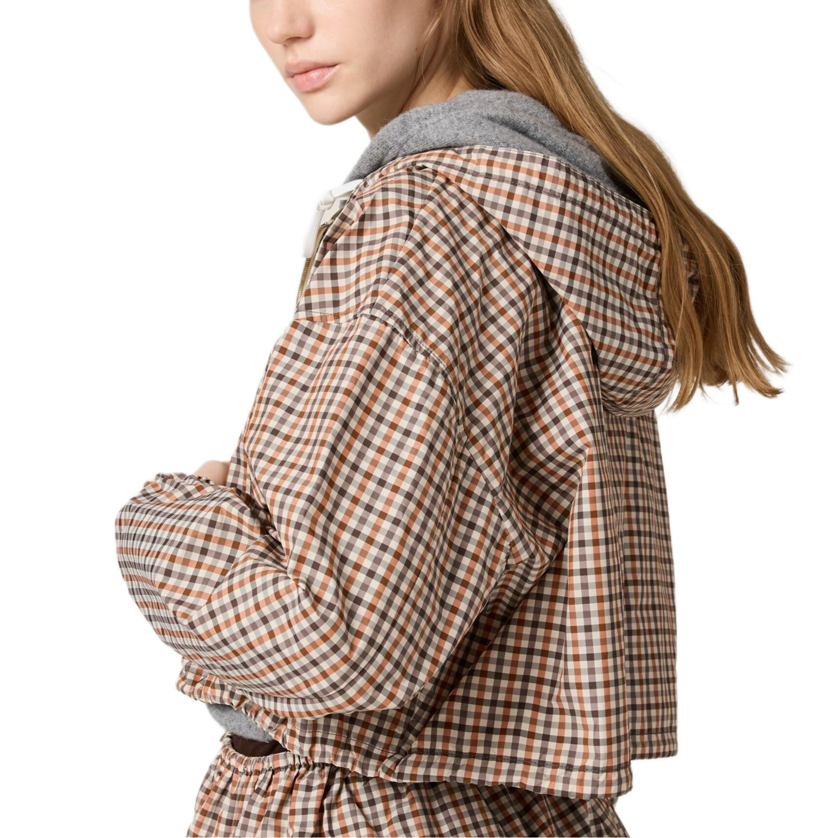 Details for (Women) MIU MIU SS25  Khaki Logo Print Hooded Jacket Lunar New Year Edition. ML1190-16QY-F0WZU-S-OOO