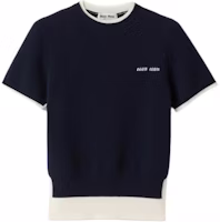 (Women) MIU MIU SS25 Blue Cashmere Knit Short-Sleeve Logo T-Shirt. MMLA56-16ON-F0960-S-OOO (Women) MIU MIU SS25 Blue Cashmere Knit Short-Sleeve Logo T-Shirt. MMLA56-16ON-F0960-S-OOO
