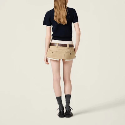 (Women) MIU MIU SS25 Blue Cashmere Knit Short-Sleeve Logo T-Shirt. MMLA56-16ON-F0960-S-OOO Shop (Women) MIU MIU SS25 Blue Cashmere Knit Short-Sleeve Logo T-Shirt. MMLA56-16ON-F0960-S-OOO