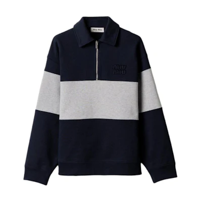 (Women) Miu Miu SS25 Blue Half-Zip Cotton Polo Sweatshirt Summer Series MJL090-17H4-F005R-S-OOO