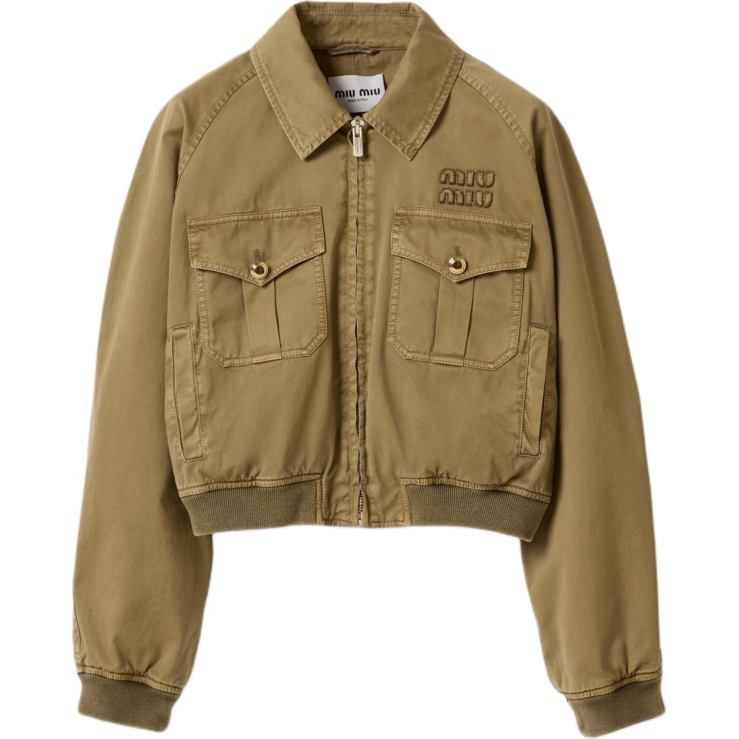 (Women) Miu Miu SS25 Olive Green Logo Embroidered Pilot Jacket ML1184-16MS-F0393-S-OOO